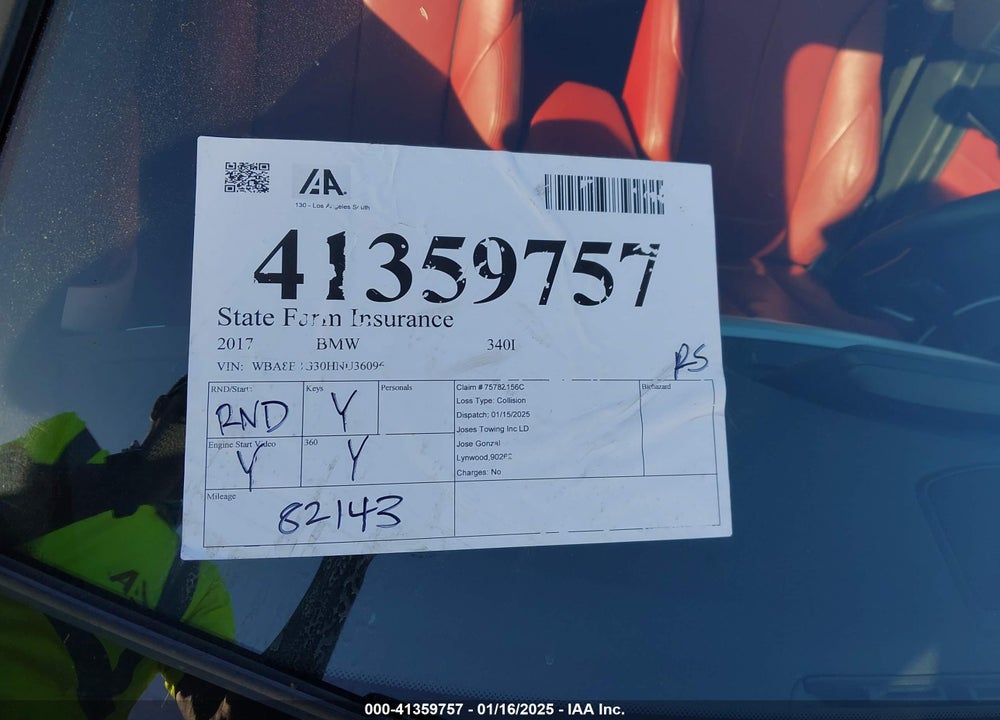 2017 BMW 340I VIN: WBA8B3G30HNU36096