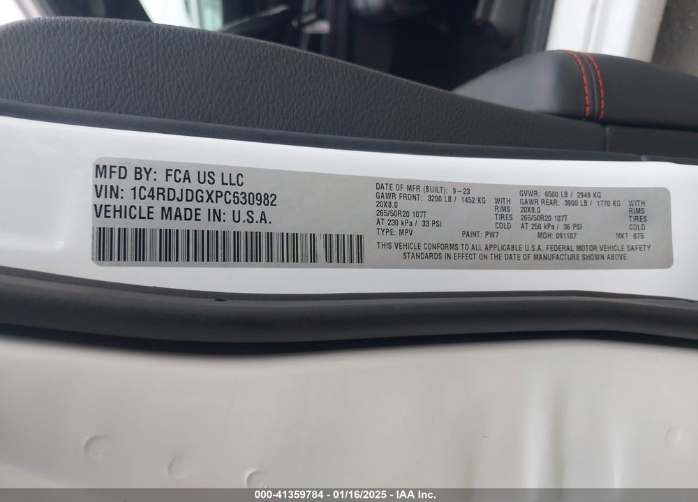 2023 DODGE DURANGO GT PLUS AWD VIN: 1C4RDJDGXPC630982