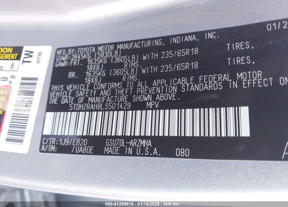 2020 TOYOTA HIGHLANDER XLE VIN: 5TDHZRAH8LS501429