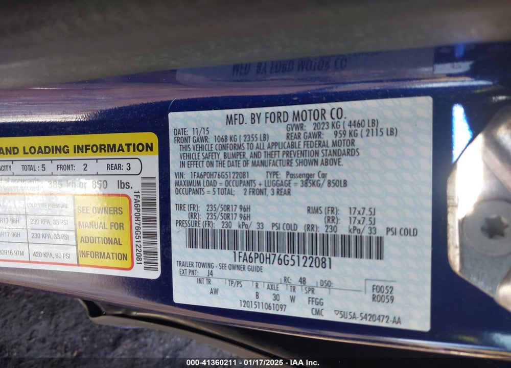 2016 FORD FUSION SE VIN: 1FA6P0H76G5122081