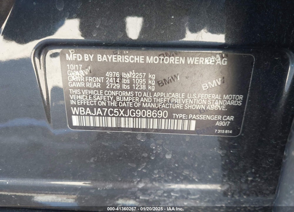 2018 BMW 530I VIN: WBAJA7C5XJG908690