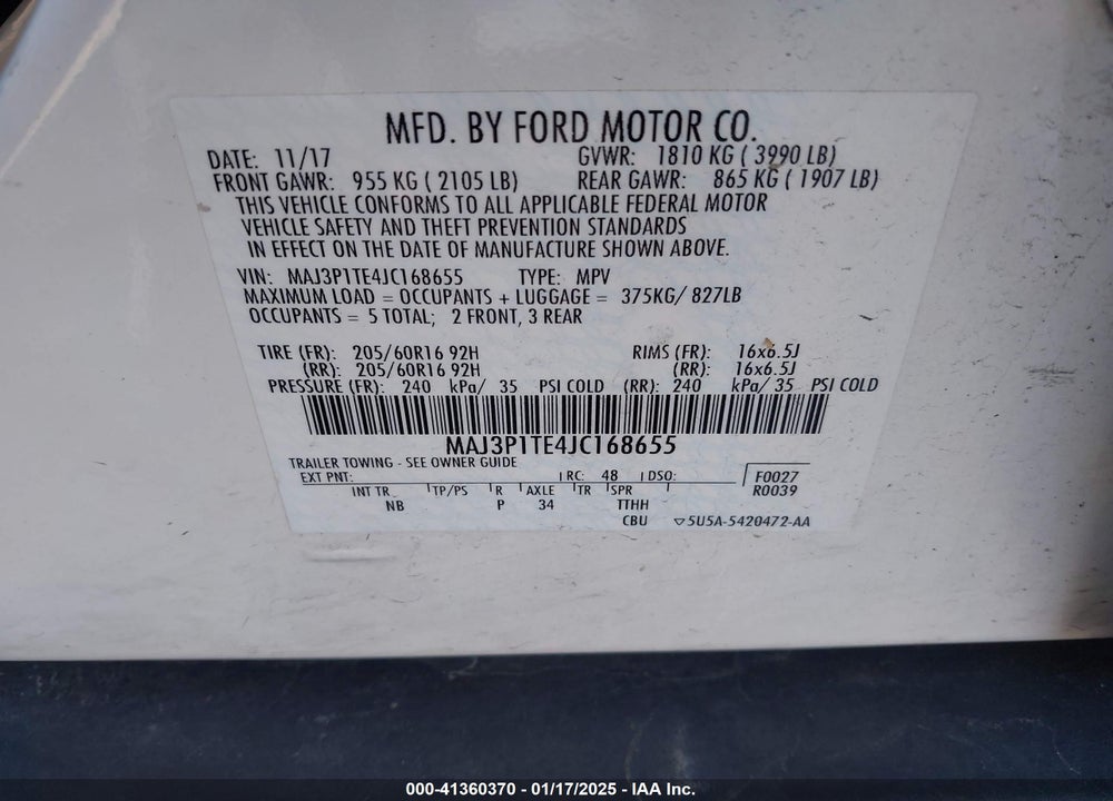 2018 FORD ECOSPORT SE VIN: MAJ3P1TE4JC168655