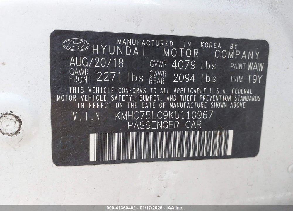 2019 HYUNDAI IONIQ HYBRID VIN: KMHC75LC9KU110967