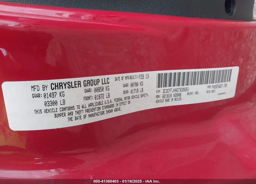 2013 FIAT 500C VIN: 3C3CFFJHXDT639261
