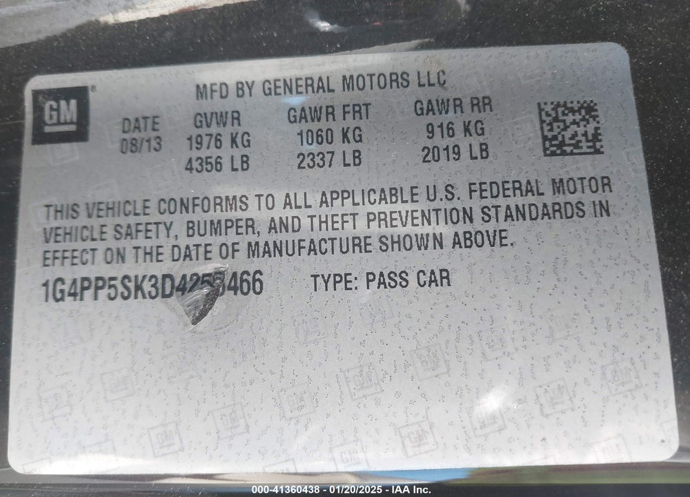 2013 BUICK VERANO VIN: 1G4PP5SK3D4255466