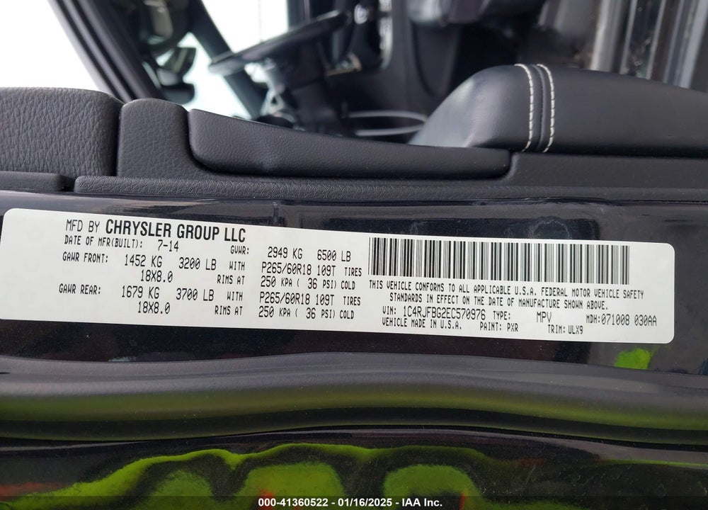 2014 JEEP GRAND CHEROKEE LIMITED VIN: 1C4RJFBG2EC570976