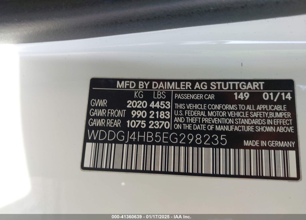 2014 MERCEDES-BENZ C VIN: WDDGJ4HB5EG298235