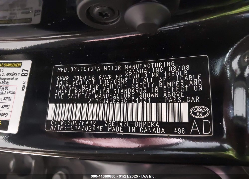 2009 TOYOTA MATRIX VIN: 2T1KU40E39C101021