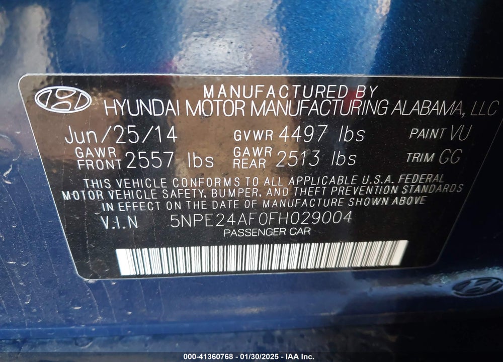 2015 HYUNDAI SONATA VIN: 5NPE24AF0FH029004