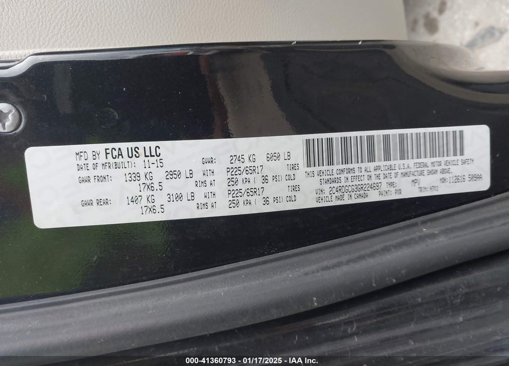 2016 DODGE GRAND CARAVAN SXT VIN: 2C4RDGCG3GR224697