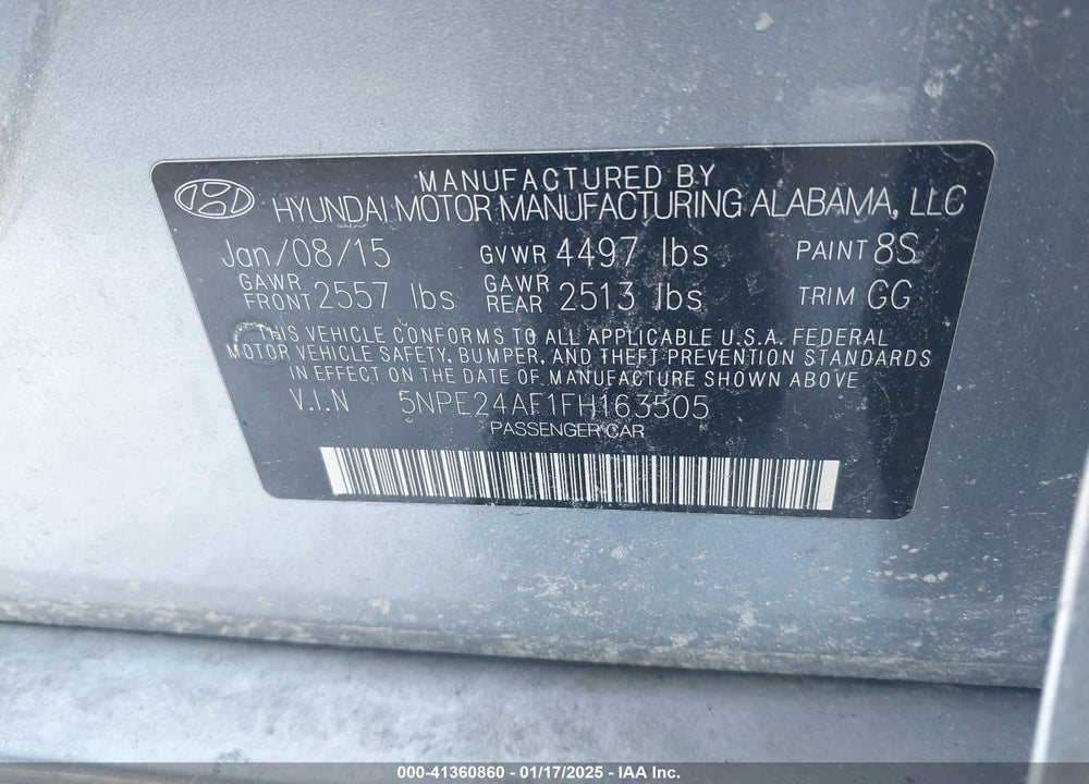 2015 HYUNDAI SONATA VIN: 5NPE24AF1FH163505