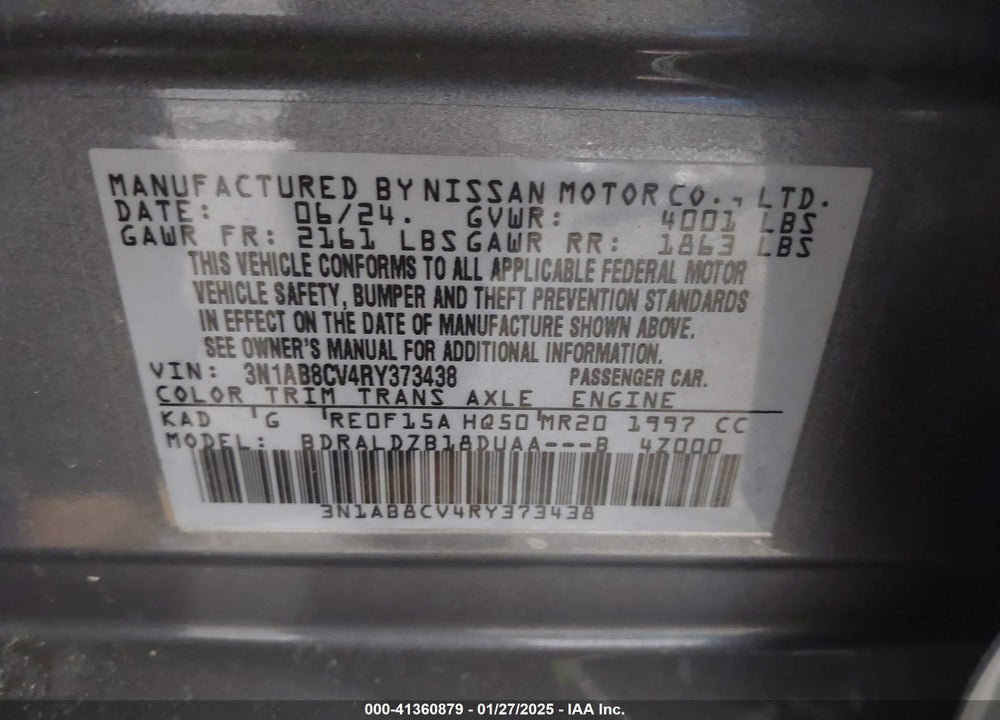 2024 NISSAN SENTRA VIN: 3N1AB8CV4RY373438