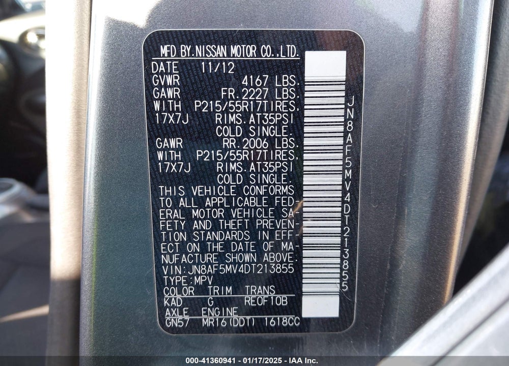 2013 NISSAN JUKE SV VIN: JN8AF5MV4DT213855
