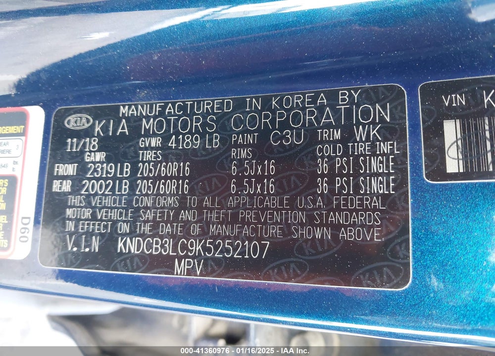 2019 KIA NIRO LX VIN: KNDCB3LC9K5252107