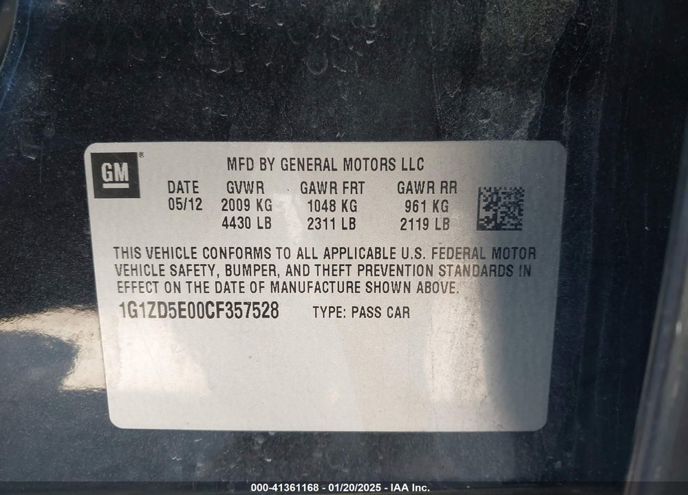 2012 CHEVROLET MALIBU 2LT VIN: 1G1ZD5E00CF357528