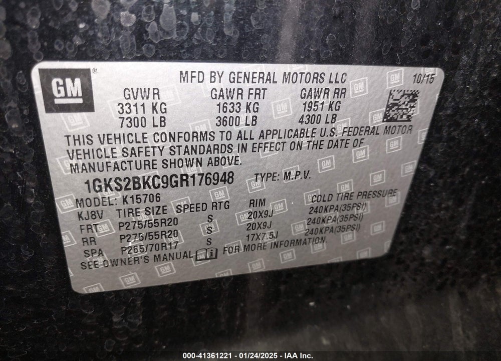 2016 GMC YUKON SLT VIN: 1GKS2BKC9GR176948