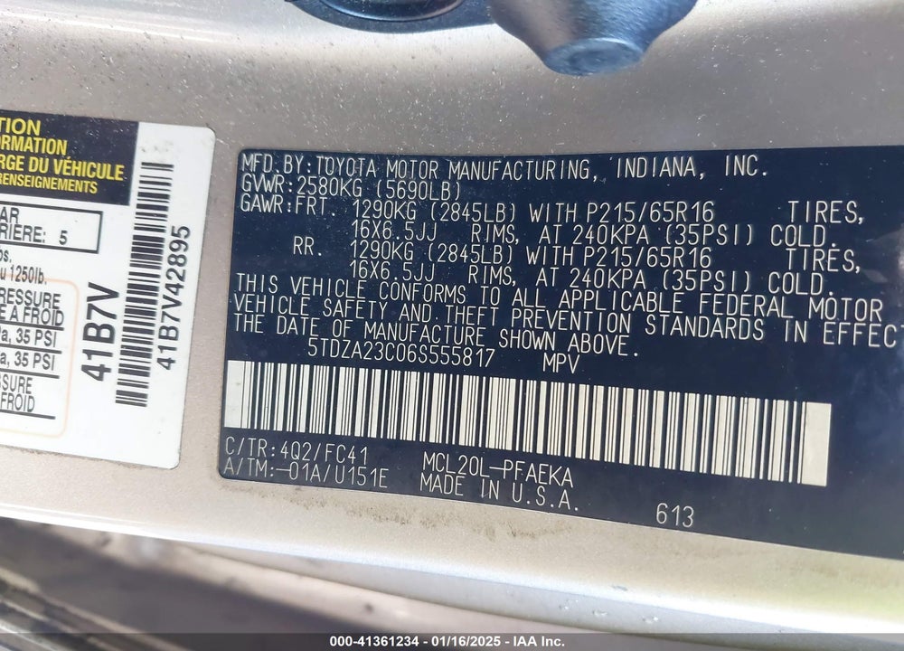 2006 TOYOTA SIENNA LE VIN: 5TDZA23C06S555817