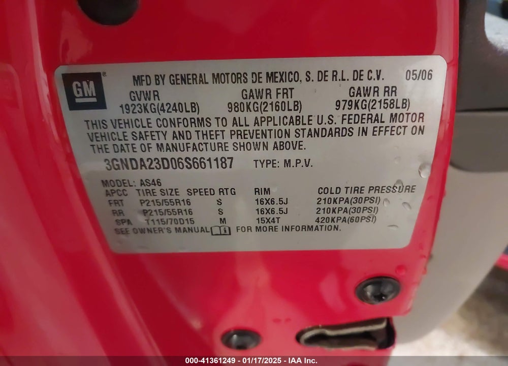 2006 CHEVROLET HHR LT VIN: 3GNDA23D06S661187