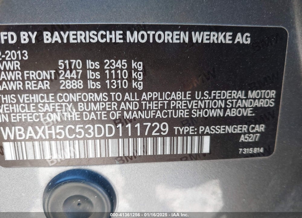 2013 BMW 528I XDRIVE VIN: WBAXH5C53DD111729