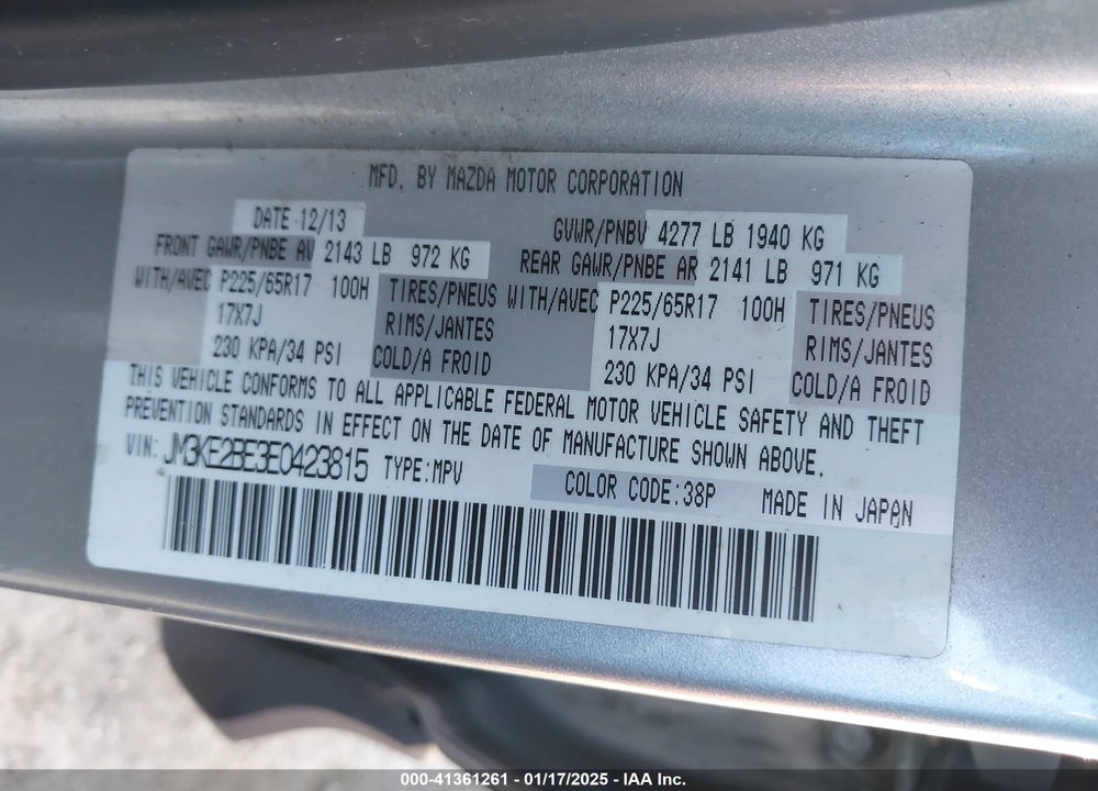 2014 MAZDA CX-5 SPORT VIN: JM3KE2BE3E0423815