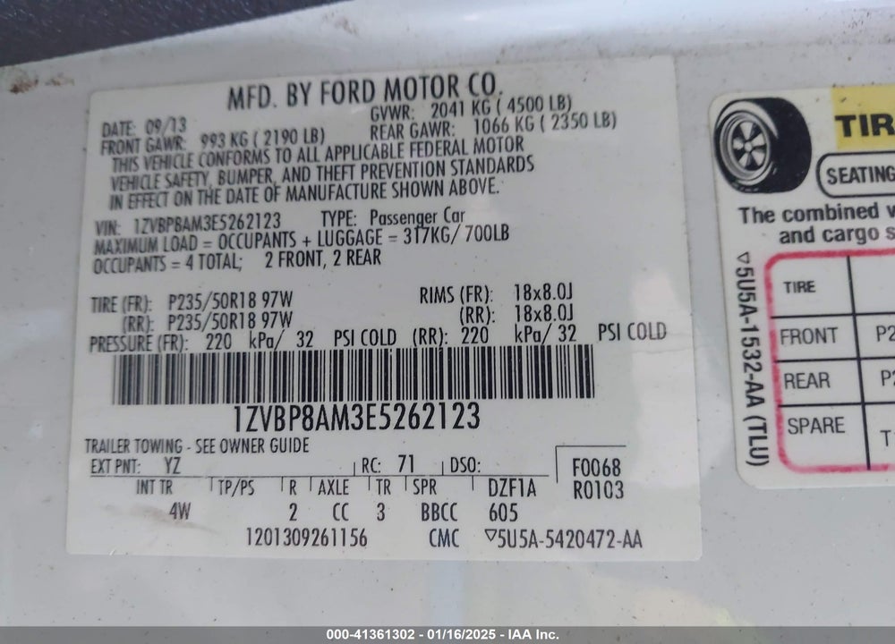 2014 FORD MUSTANG VIN: 1ZVBP8AM3E5262123