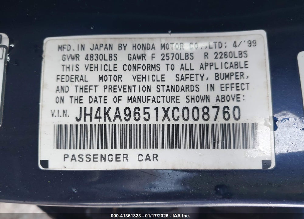 1999 ACURA RL 3.5 VIN: JH4KA9651XC008760