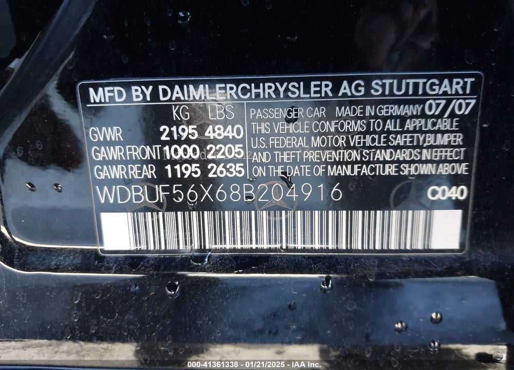 2008 MERCEDES-BENZ E 350 VIN: WDBUF56X68B204916