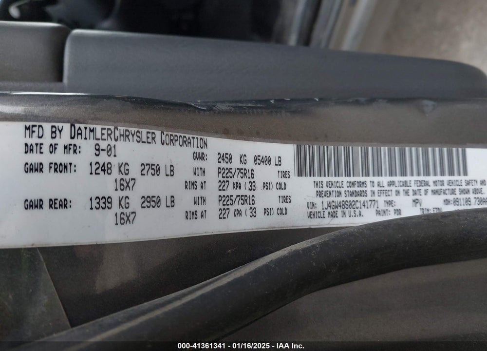 2002 JEEP GRAND CHEROKEE LAREDO VIN: 1J4GW48S02C141771
