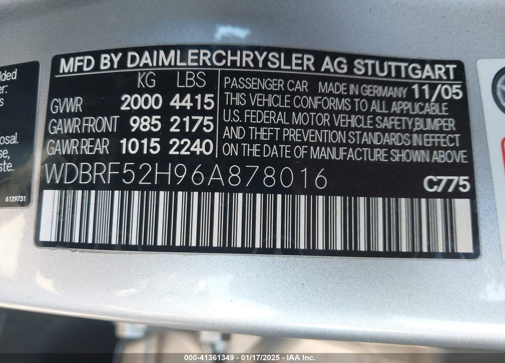 2006 MERCEDES-BENZ C 230 SPORT VIN: WDBRF52H96A878016