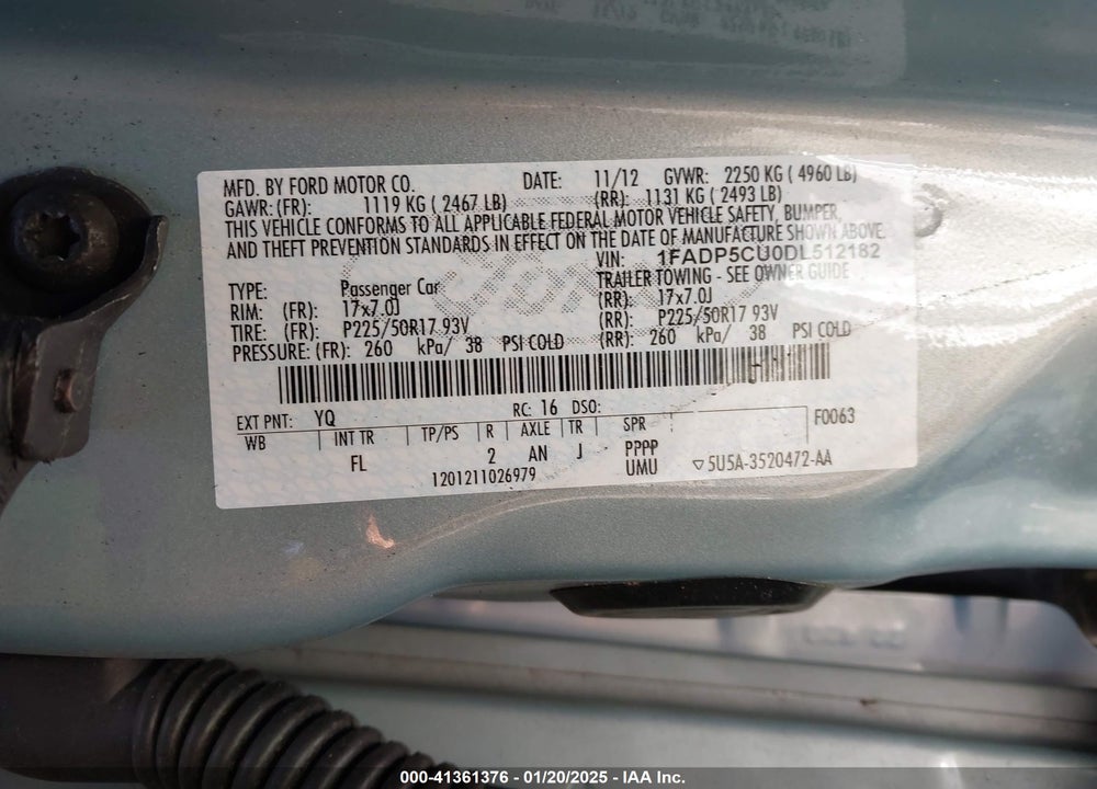 2013 FORD C-MAX ENERGI SEL VIN: 1FADP5CU0DL512182