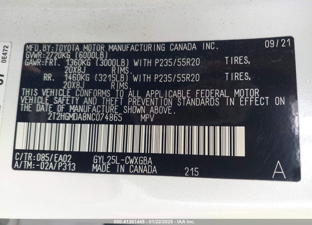 2022 LEXUS RX 450H VIN: 2T2HGMDA8NC074865