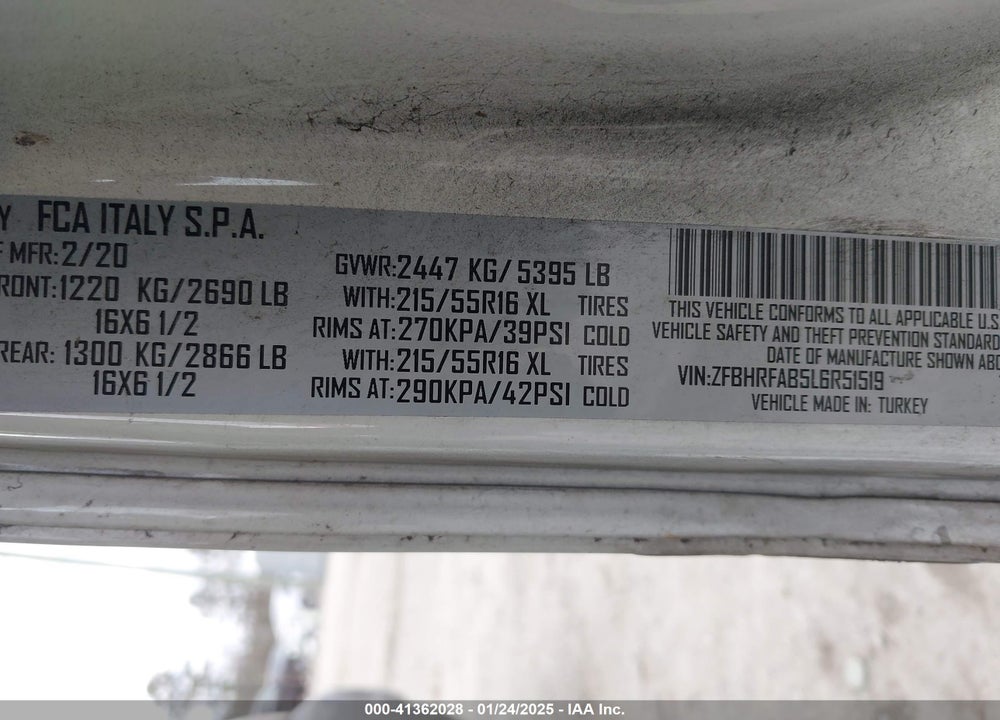 2020 RAM PROMASTER CITY TRADESMAN VIN: ZFBHRFAB5L6R51519