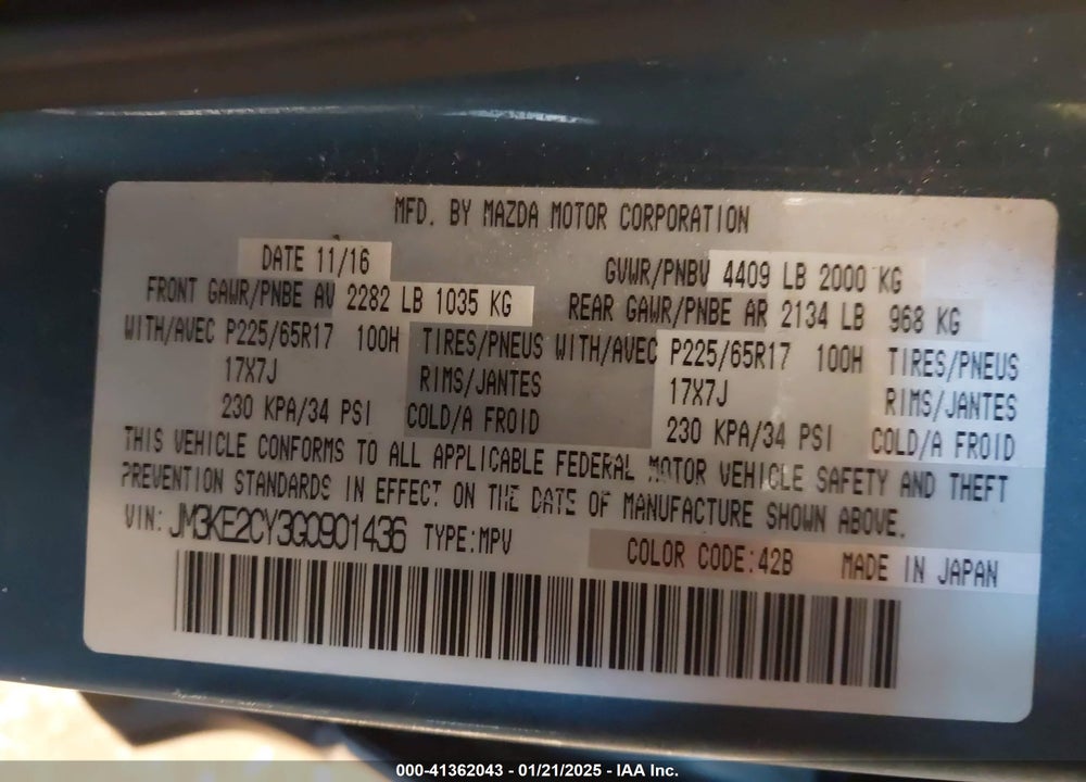 2016 MAZDA CX-5 VIN: JM3KE2CY3G0901436