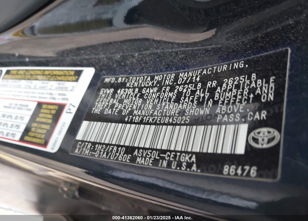 2014 TOYOTA CAMRY VIN: 4T1BF1FK7EU845025