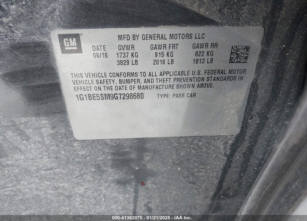 2016 CHEVROLET CRUZE VIN: 1G1BE5SM9G7298680