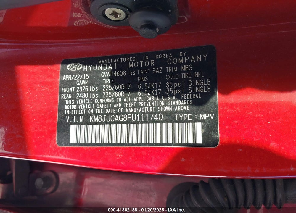 2015 HYUNDAI TUCSON SE VIN: KM8JUCAG8FU111740