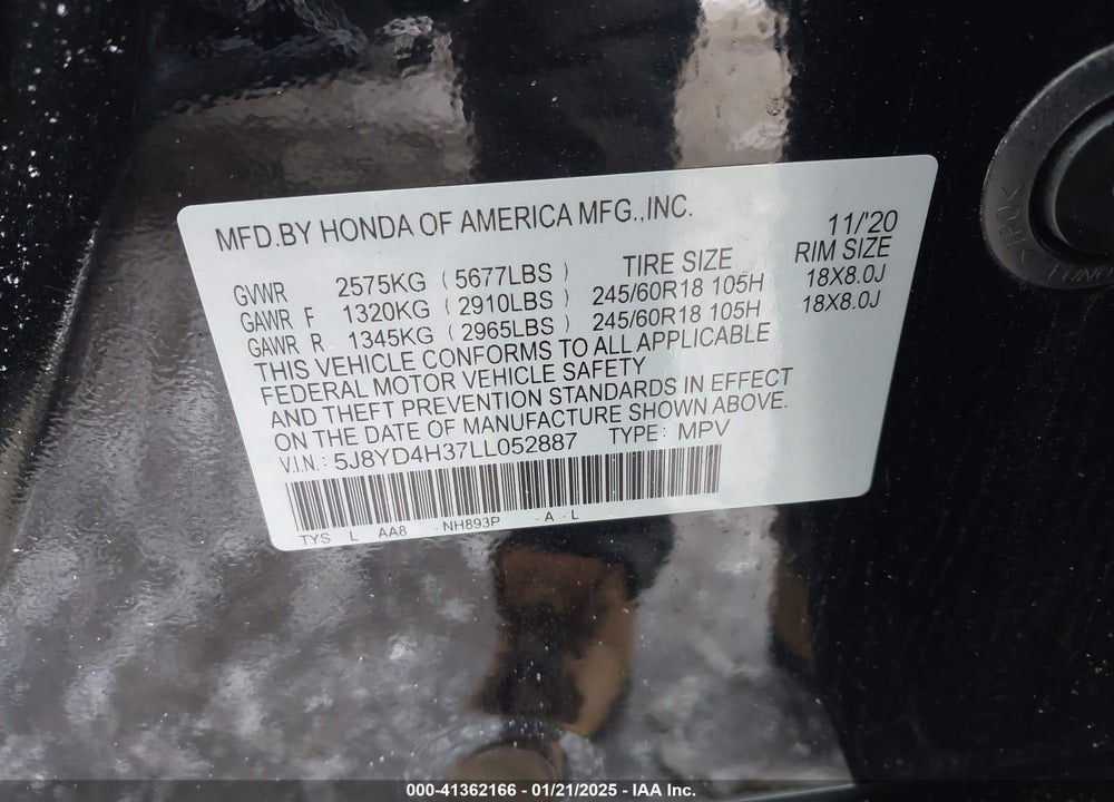 2020 ACURA MDX STANDARD VIN: 5J8YD4H37LL052887