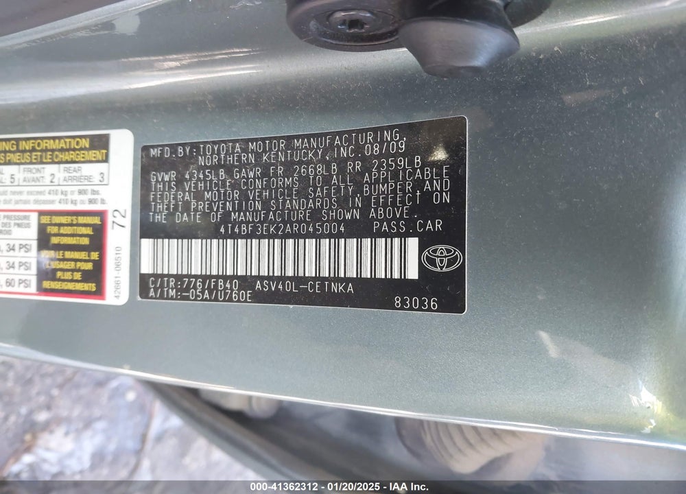 2010 TOYOTA CAMRY VIN: 4T4BF3EK2AR045004