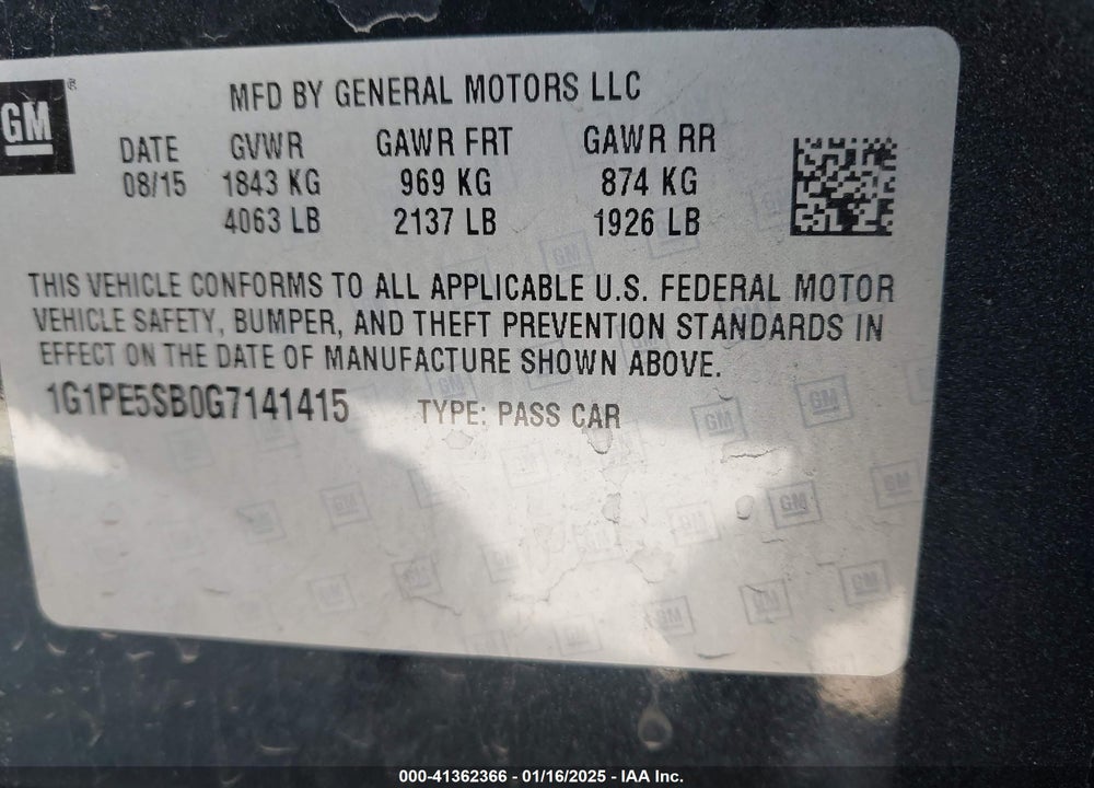 2016 CHEVROLET CRUZE LIMITED VIN: 1G1PE5SB0G7141415