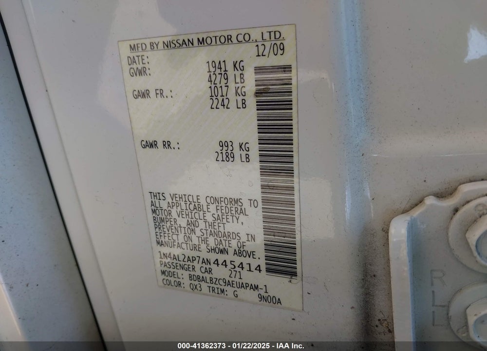 2010 NISSAN ALTIMA VIN: 1N4AL2AP7AN445414