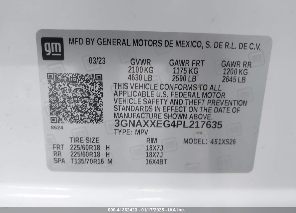 2023 CHEVROLET EQUINOX AWD PREMIER VIN: 3GNAXXEG4PL217635
