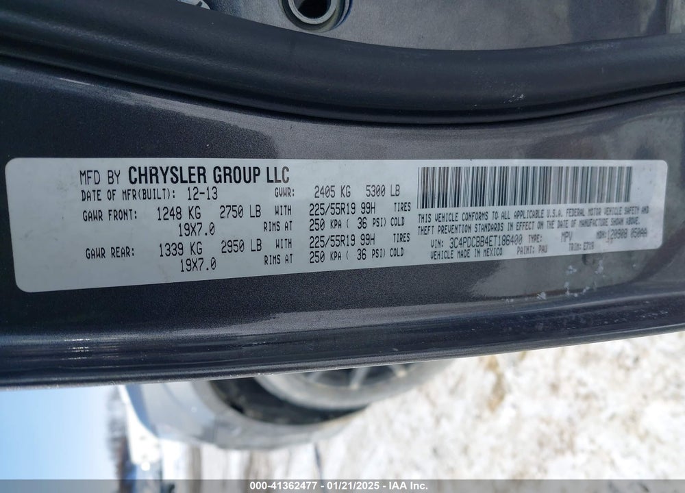 2014 DODGE JOURNEY SXT VIN: 3C4PDCBB4ET186400