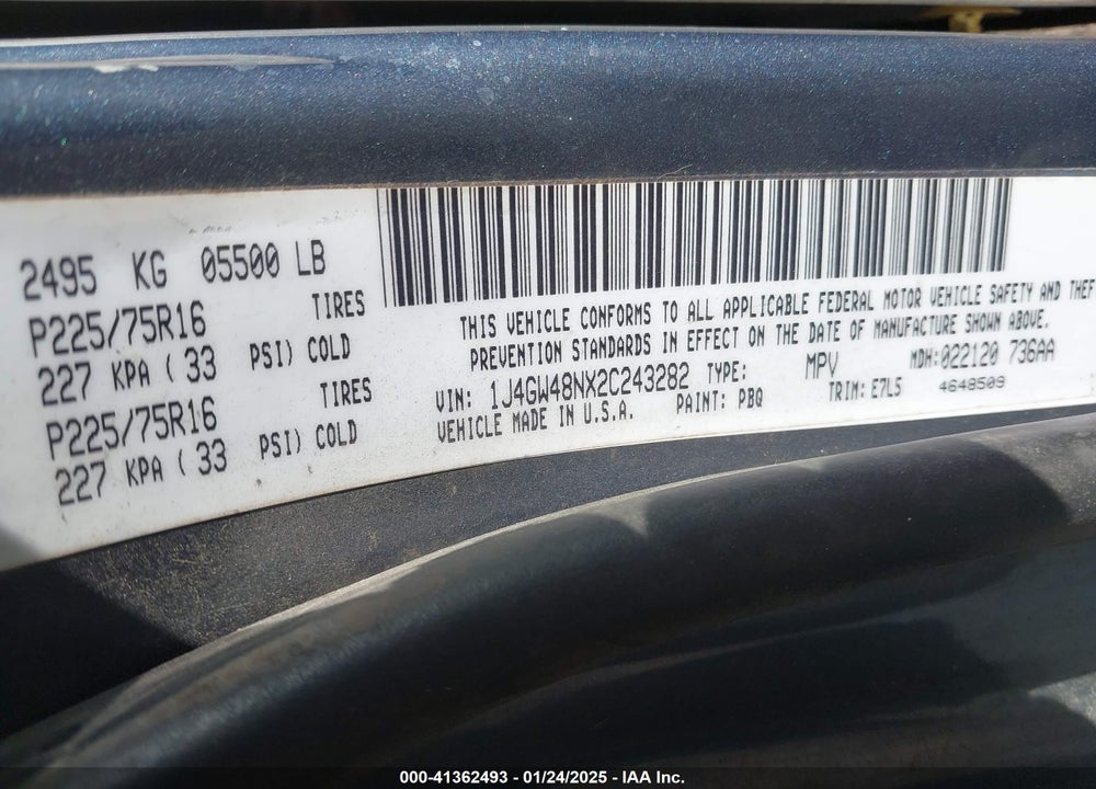 2002 JEEP GRAND CHEROKEE LAREDO VIN: 1J4GW48NX2C243282