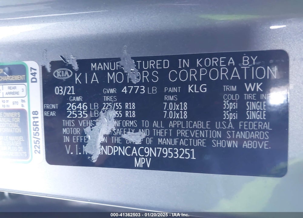2022 KIA SPORTAGE VIN: KNDPNCAC9N7953251