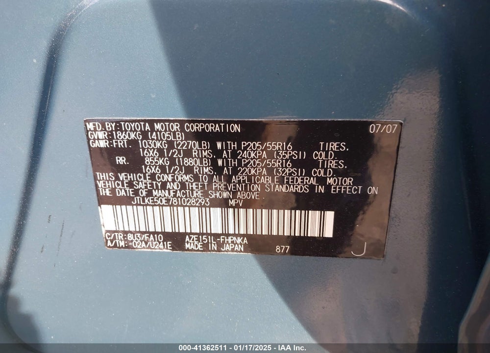 2008 SCION XB VIN: JTLKE50E781028293