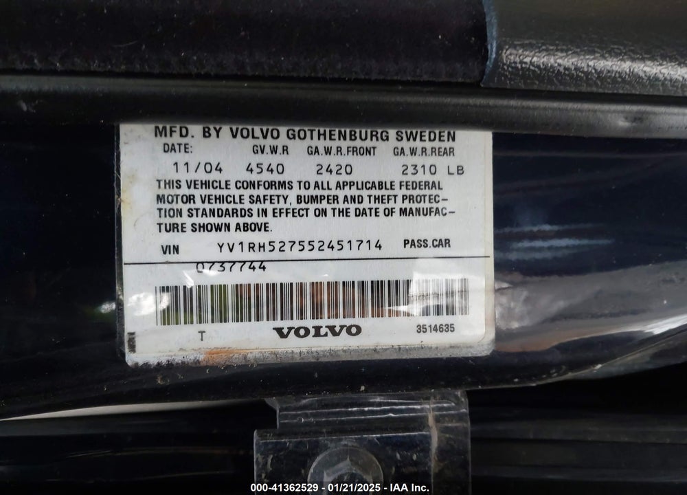 2005 VOLVO S60 R VIN: YV1RH527552451714