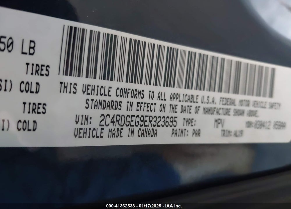 2014 DODGE GRAND CARAVAN R/T VIN: 2C4RDGEG9ER323695