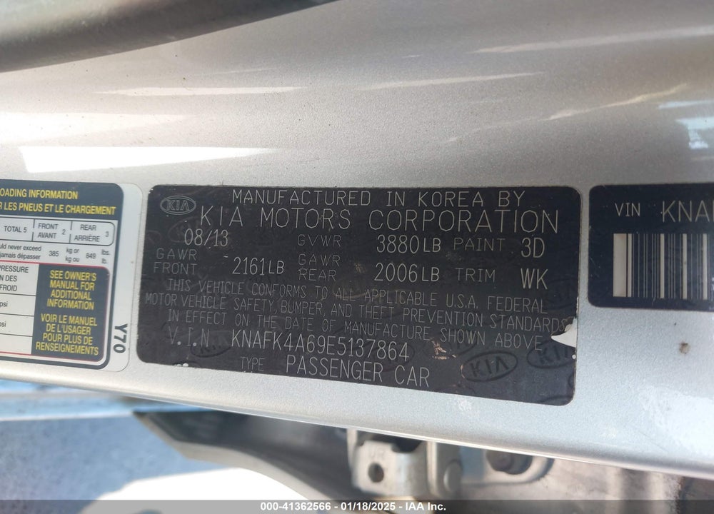 2014 KIA FORTE VIN: KNAFK4A69E5137864