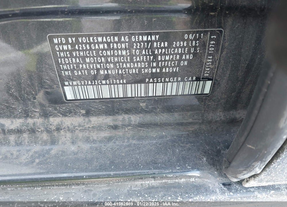 2012 VOLKSWAGEN GTI 4-DOOR VIN: WVWGV7AJ2CW017044