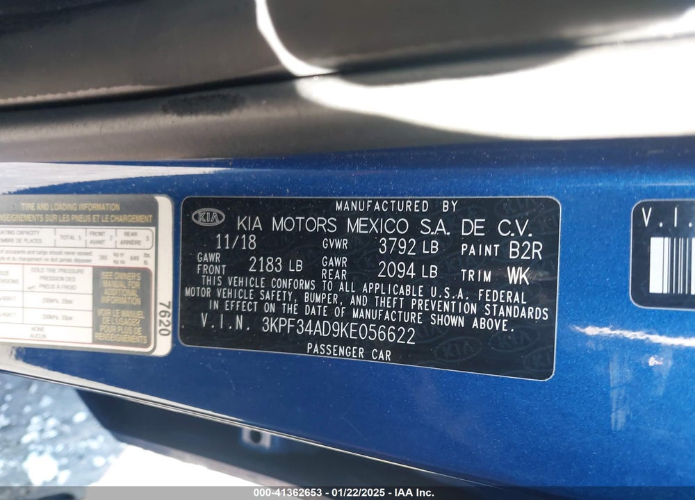 2019 KIA FORTE VIN: 3KPF34AD9KE056622